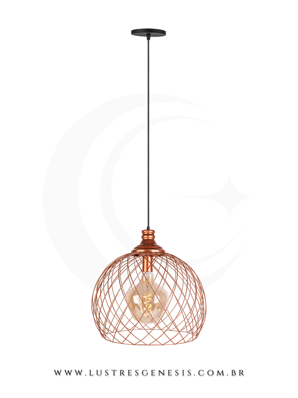 Pendente Luna Grande em cobre com design aramado, ideal para cabeceira de cama, balcão de cozinha, quartos e área gourmet. Lustres Gênesis Site online venda de Lustres e Iluminação